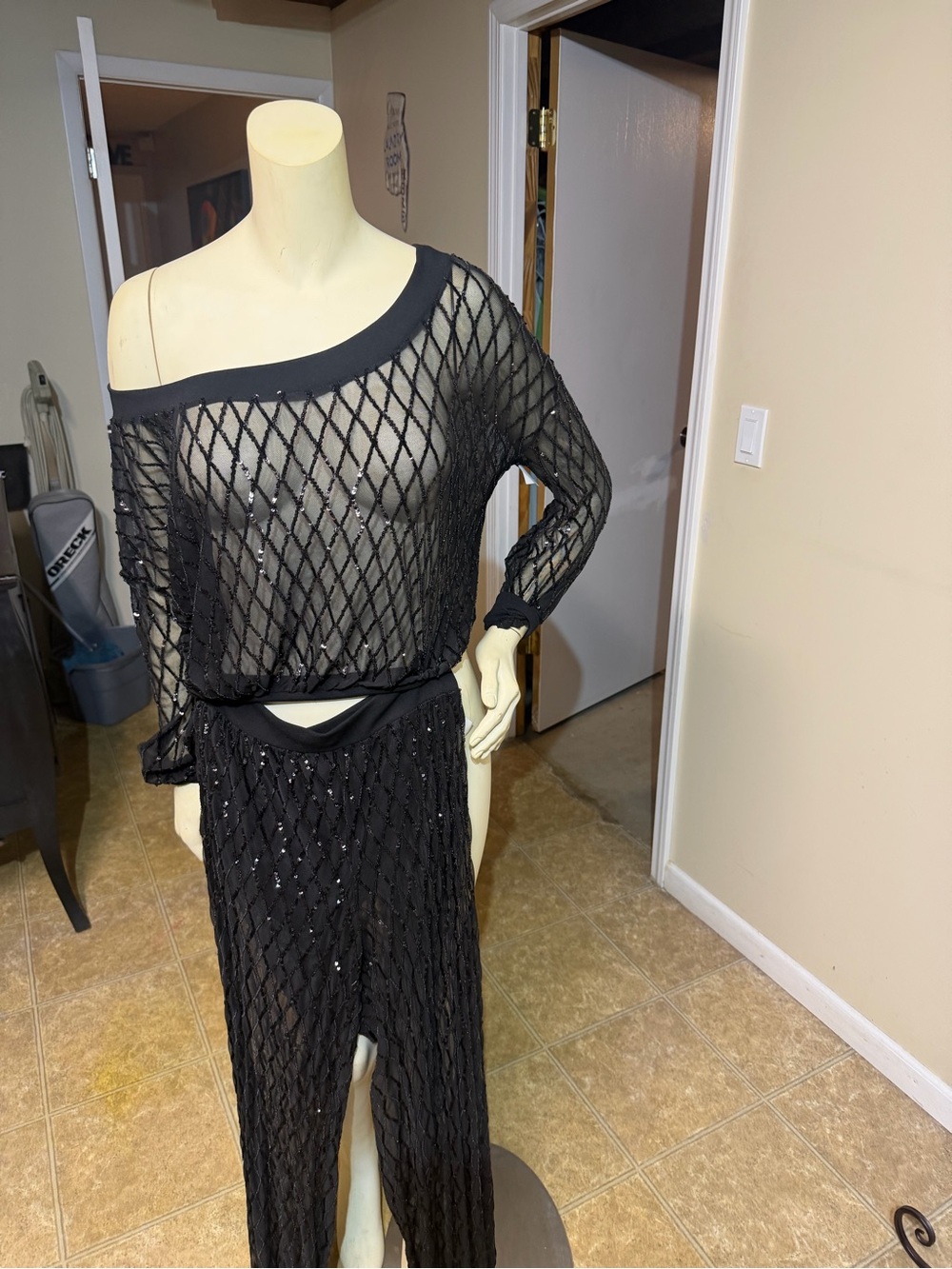 AKIRA Black Sheer Knit Off-Shoulder two piece Set